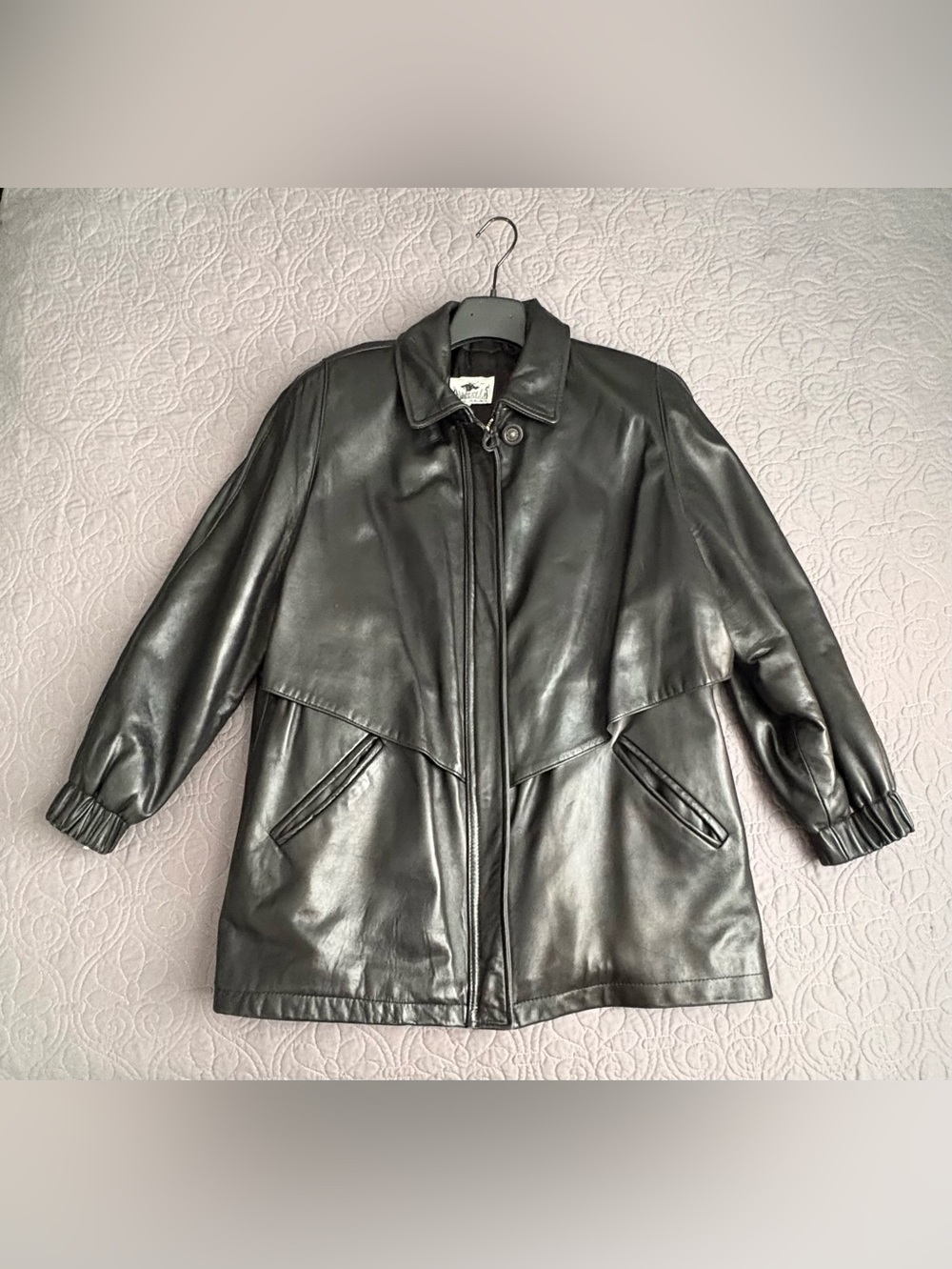 Vintage 80s Damselle New York Black Leather Jacket Oversized Batwing XL